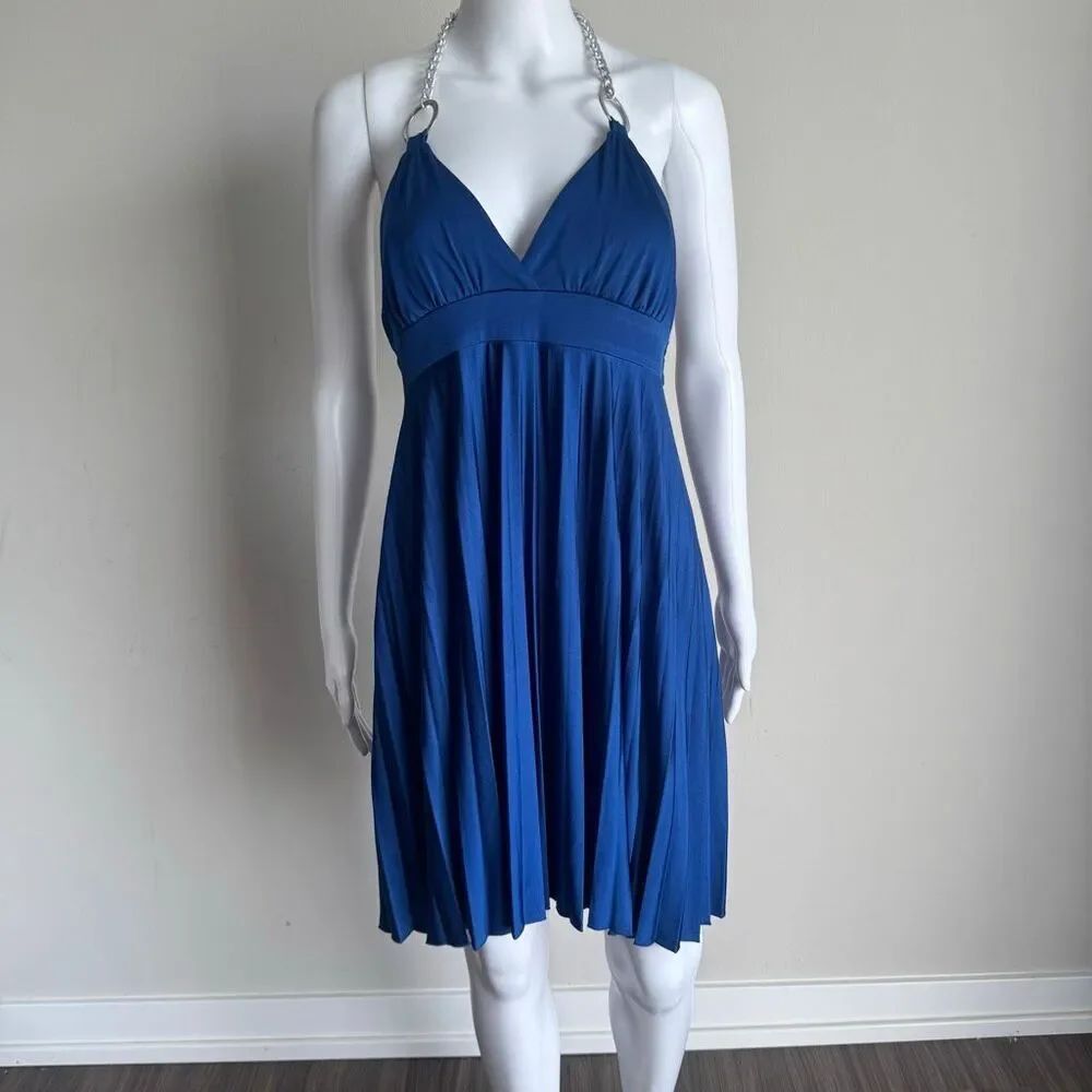 Speechless Y2K Chain Halter Pleated Cocktail Dress Size M Blue